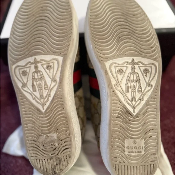 Gucci Monogram Sneakers with Red and Green Stripes - Picture 5 of 6